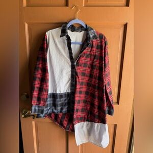 Vintage Zara Striped Button-Up Shirt - Red and Blue